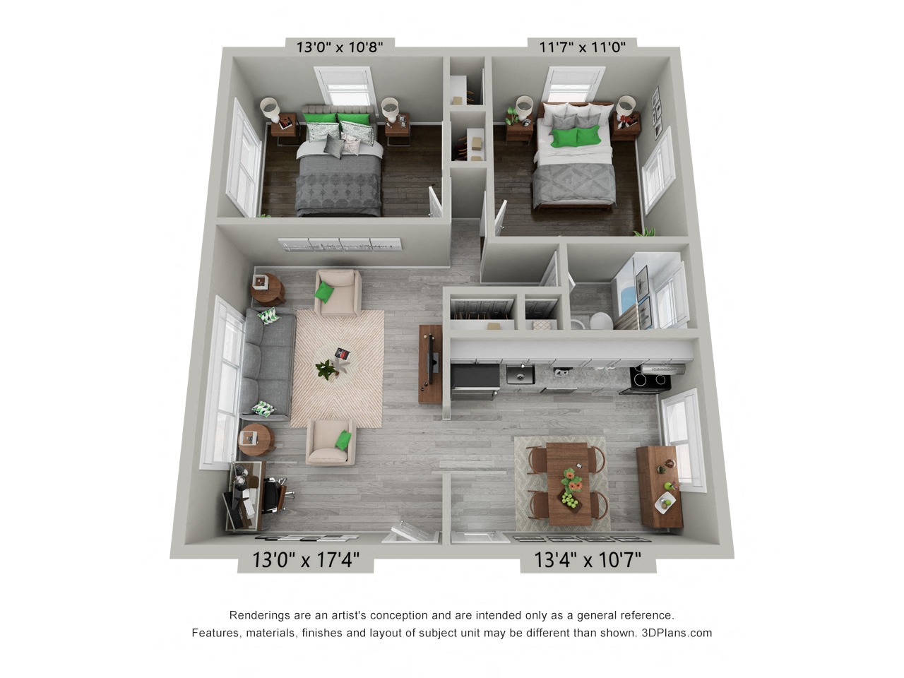 Floor plan for 2 beds, 1 bath, 820 sqft